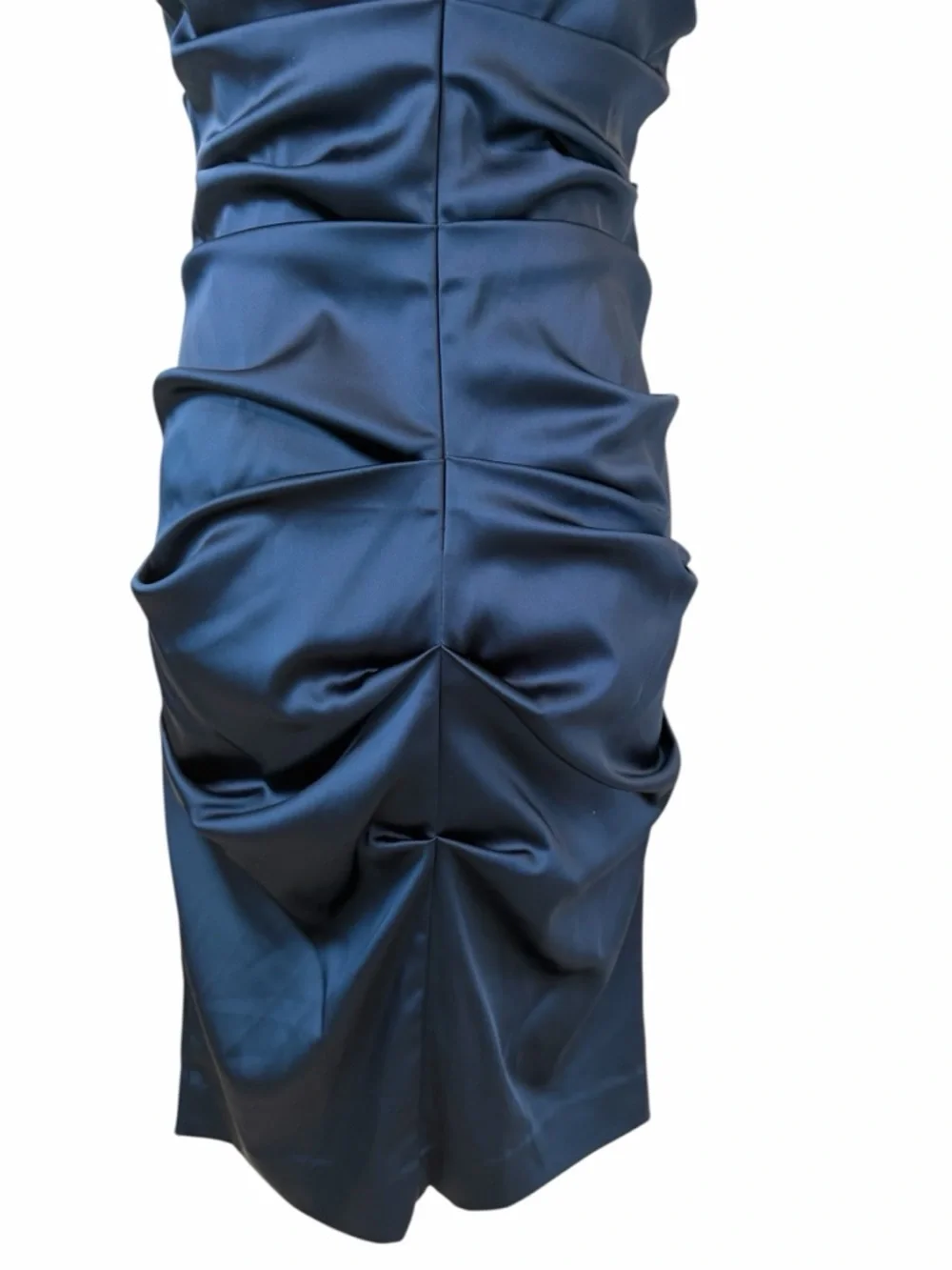 Nicole Miller Navy Satin Ruched Midi Dress Sz 8 - Picture 9 of 12